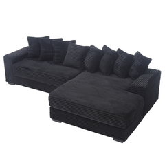 [NEW ARRIVED] [VIDEO PROVIDED] Oversized Two-Piece  Couches,  L Shaped Sofa, Corduroy, Right Chaise Daybed,with Armrests,Eight Throw Pillows,Corner Sofa,Easy To Assemble,  Black