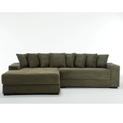 [NEW ARRIVED] [VIDEO PROVIDED] Oversized Two-Piece Couches, L Shaped Sofa, Corduroy, Left Chaise Daybed,with Armrests,Eight Throw Pillows,Corner Sofa,Easy To Assemble, Green