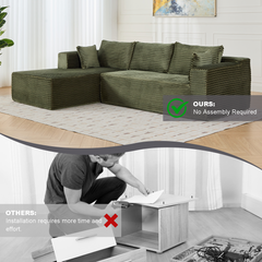 Compression Sectional Couch with Comfy Chaise, Boneless L Shape Sofa with Deep Seat, Minimalist Modular Couches Sleeper for Living Room Bedroom Apartment Lounge,corduroy,Green
