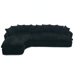 [NEW ARRIVED] [VIDEO PROVIDED]   127''  Large Sectional Sofa ,Elegant Curved Design ,High-Resilience Foam ,Ten Back Cushions,L-Shape Left Sofa,No Assembly  Required , (Black
-Soft Corduroy Fabric)