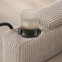 Convertible Chaise Lounge 63' Loveseat Sofa Bed with USB Ports, Cup Holders, Phone Holder, Storage, Brown Corduroy
