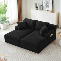 Compressible double chaise lounge with cupholders - No Assembly Required, Fluffy Modern Sleeper Loveseat for Indoor Living Room Bedroom Reading