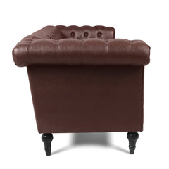 Traditional Dark Brown 3 Seater Sofa with Removable Cushions and Square Arms in PU Material
