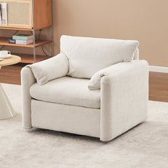 Swivel-Modern Swivel Accent Chair Single Seater - 360° Rotating Lounge Chair with Chenille Fabric & High-Resilience Cushion, Ergonomic Reading Sofa Chair for Living Room,Bedroom,Office-Ivory White