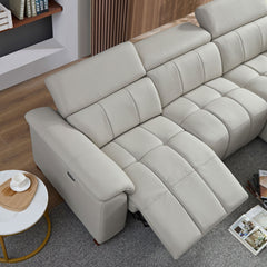 Wall-Hugger Reclining Sofa Modern Electric Control Genuine Leather L Shaped Couch,Lounge Seat Theater Seating Furniture with USB Port, Sofa with Headrest & Footrest for Living Room,Apartment,Office