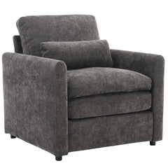 Cozy Upholstered Armchair with Double Cushion in Grey Chenille, 31.9 Inches