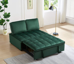 Convertible sleeping sofa bed, modern velvet fabric double seat sofa bed, sleeping sofa bed with 2 backs and detachable backs, backs, suitable for living room bedroom(GREEN)