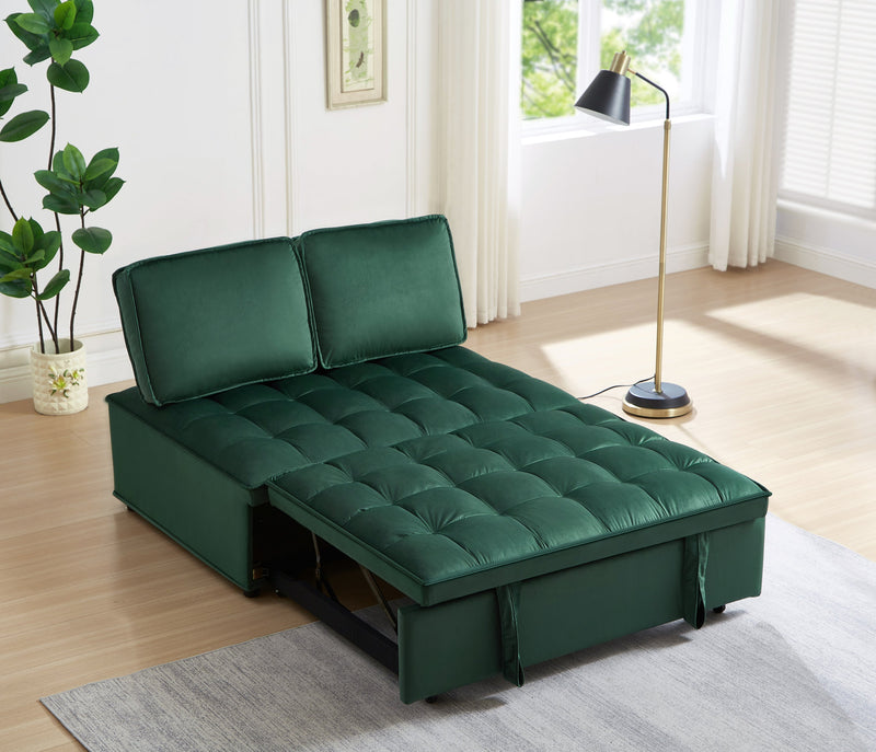 Convertible sleeping sofa bed, modern velvet fabric double seat sofa bed, sleeping sofa bed with 2 backs and detachable backs, backs, suitable for living room bedroom(GREEN)