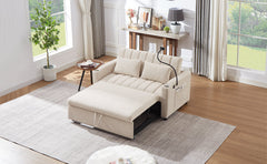 Convertible Sofa Bed Loveseat with USB Ports, Side Pockets, Cup Holders, Swivel Phone Holder, Beige, Bella Fabric