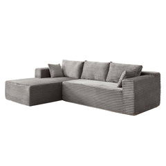 Compression Sectional Couch with Comfy Chaise, Boneless L Shape Sofa with Deep Seat, Minimalist Modular Couches Sleeper for Living Room Bedroom Apartment Lounge,corduroy,Grey