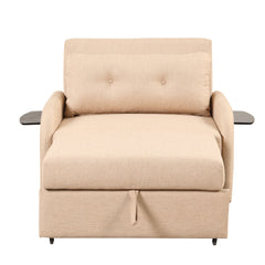 Versatile Pull Out Sofa Sleeper 3 in 1 with Wing Table & USB Charge, Beige Linen, Compact Design