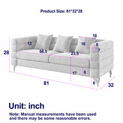 81 Inch Oversized 3 Seater Sectional Sofa, Living Room Comfort Fabric Sectional Sofe-Deep Seating Sectional Sofa, Soft Sitting with 3 Pillows for Living Room,Bedroom,Office, Black teddy(W834S00035)