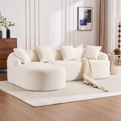 Boneless L-Shape Sectional Sofa with Curved Chaise,White Modular Chenille Compression Couch,30D High-Density Foam,Minimalist Modular Couches Sleeper for Living Room Bedroom Apartment Lounge.