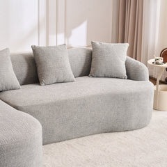 Boneless L-Shape Sectional Sofa with Curved Chaise,Grey Modular Chenille Compression Couch,30D High-Density Foam,Minimalist Modular Couches Sleeper for Living Room Bedroom Apartment Lounge.