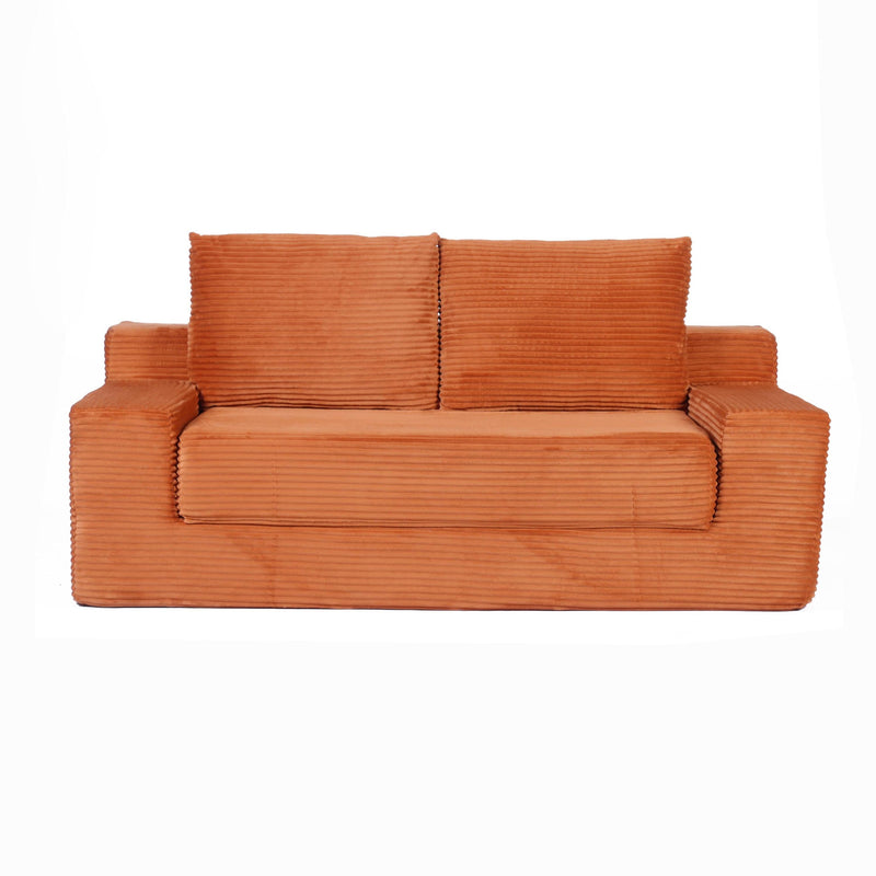 Loveseat Sofa, Comfortable Deep Seat Sofa Bed, Modern Small Corduroy Couch for Living Room Bedroom,Reversible Cushion with Pillows,No Assembly Required,Orange