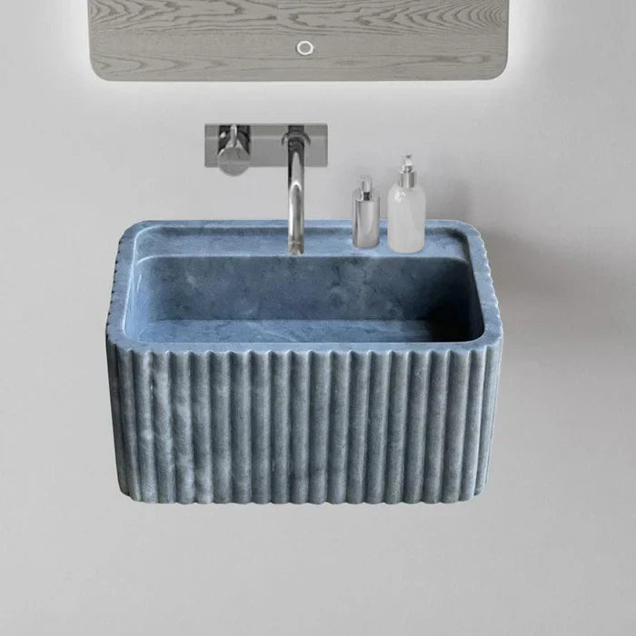 Bluestone Marble Rectangular Wall-mount Bathroom Sink Fluted (W)16