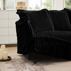 Slip-covered Armchair with 1 Big Back Cushion and 2 Big Toss Pillows, Single Deep Seat Comfy Single Couch Sofa Multiple Large Soft Pillows, Black Corduroy Fabric