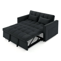 54.33 inch versatile foldable sofa bed in 3 lengths, modern sofa sofa sofa velvet pull-out bed, adjustable back (BLACK)