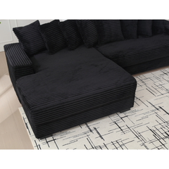 [NEW ARRIVED] [VIDEO PROVIDED] Oversized Two-Piece  Couches,  L Shaped Sofa, Corduroy, Left Chaise Daybed,with Armrests,Eight Throw Pillows,Corner Sofa,Easy To Assemble, Black