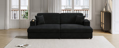 Oversized Loveseat Chaise Lounge Sectional Sofa Bed with USB Ports, Cup Holders, and Pillows, Black Corduroy