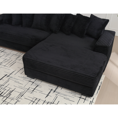 [NEW ARRIVED] [VIDEO PROVIDED] Oversized Two-Piece  Couches,  L Shaped Sofa, Corduroy, Right Chaise Daybed,with Armrests,Eight Throw Pillows,Corner Sofa,Easy To Assemble,  Black