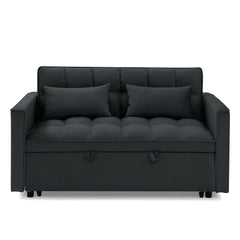 54.33 inch versatile foldable sofa bed in 3 lengths, modern sofa sofa sofa velvet pull-out bed, adjustable back (BLACK)