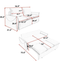 70.9' Pull Out Sofa Bed, 3-Seat Convertible Sleeper Sofa with 2-in-1 Pillow and Blanket Set,Multi-Functional Velvet Loveseat Bed,Beige