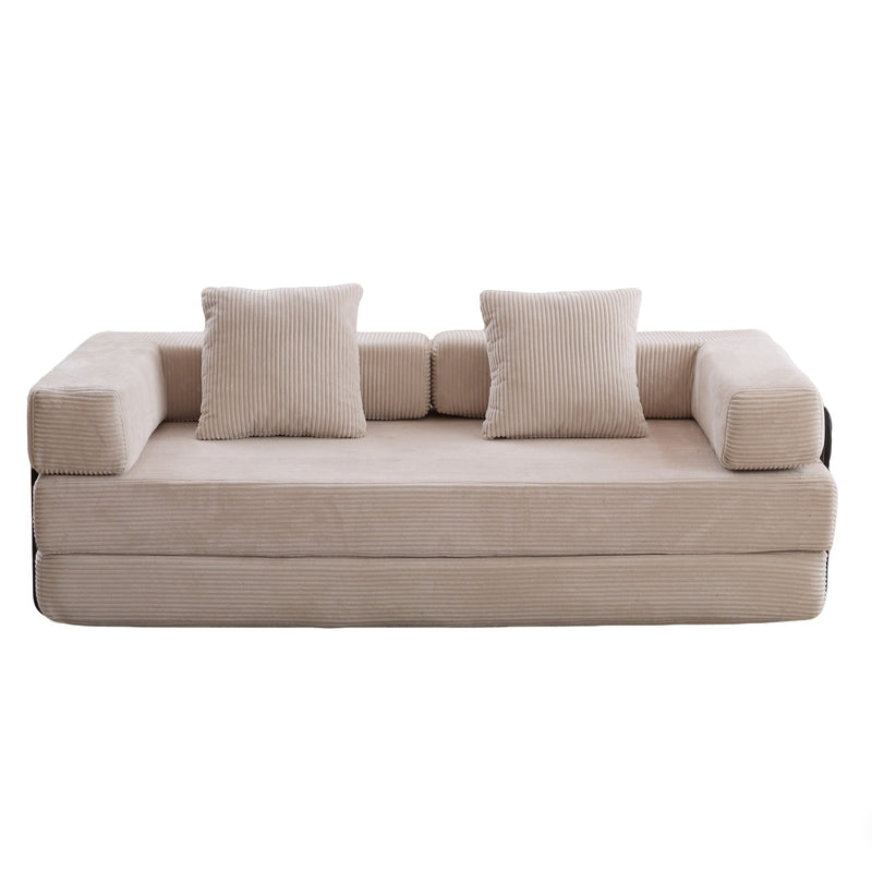 Floor Couch,Compression Sofa,Convertible Floor Sofa Bed-with Pillow Back Support Armrest,Comfy Futon Couch Lounge Sleeper Bed,Corduroy Fabric,for Living Room Bedroom (light grey)