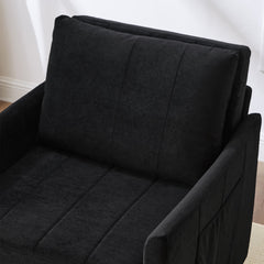Upholstered Convertible Sleeper Sofa with 5-Position Backrest, Side Pockets, Storage, Black Chenille, 31.5'