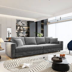 102.4 ' Plush Corduroy 4-Seat Sofa,Modern Comfy Upholstered Sofa Cloud Couch,Deep Seat Couches with Soft Pillows,Convertible Deep Seat Sofa Lounge Chair for Living Room Bedroom,Apartment,Office,Grey