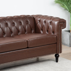 Traditional Dark Brown 3 Seater Sofa with Removable Cushions and Square Arms in PU Material