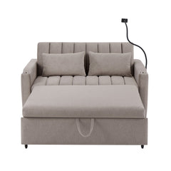 Convertible Sofa Bed Loveseat with USB Ports, Side Pockets, Cup Holders & Swivel Phone Holder, Light Grey Bella Fabric
