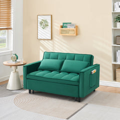 55-inch Green velvet sofa bed, elegant and convenient, with storage pockets, cleverly interpreting the three-in-one conversion