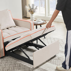 Modern Three-in-One Folding Sofa Bed Chair with Adjustable Back in Creamy White Velvet