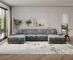 Convertible U-shaped Combination Sofa, Corduroy Fabric, Modern Comfortable Large Size 4 Seat Sofa, Living Room Double Lounge Chair , Dark Grey