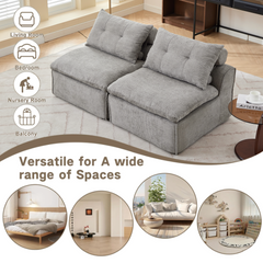 [NEW ARRIVED] [VIDEO PROVIDED]Modular Sofa,No Armrests,At will DIY, Chenille Fabric,Neck Pillow-Back Lounge Sofa Chair,Reading Nook, or Apartment Living, Lumbar Pillow,2 Seats,Upholster ,Light Gray