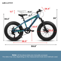 V20235 20 Inch Fat Tire Bike Adult 7 Speed Mountain Bike, Dual Disc Brakes, High Carbon Steel Frame, Front Suspension, Mountain Buggy, City Commuter City Bike, Fat Tire Bike