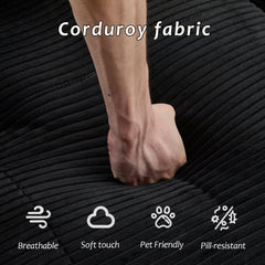 Modern Memory Foam Compressed Sofa,Single Chaise Longue for Living Room,Pet-Friendly Cloud Modular Sectional Sofa,Corduroy Fabric,Movable Ottoman,No assembly required,Black