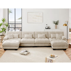 Free Combination Modular Sectional Sofa,U Shaped Couch for Living Room, 4-Seater Comfy Cloud Couch with 2 Ottomans, Chenille Light coffee