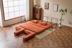 Floor Couch,Compression Sofa,Convertible Floor Sofa Bed-with Pillow Back Support Armrest,Comfy Futon Couch Lounge Sleeper Bed,chenille fabric,for Living Room Bedroom (orange)