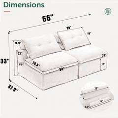 [NEW ARRIVED] [VIDEO PROVIDED]Modular Sofa,No Armrests,At will DIY, Chenille Fabric,Neck Pillow-Back Lounge Sofa Chair,Reading Nook, or Apartment Living, Lumbar Pillow,2 Seats,Upholster ,Light Gray