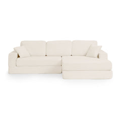 Modern Minimalist Corduroy L-Shaped Modular Sectional Sofa Bed, Beige, Foam Interior