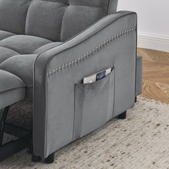 Loveseats Sofa Bed with Pull-out Bed,Adjsutable Back and Two Arm Pocket,TypeC and USB Charging with Copper nail,Grey (47'x53'x31')