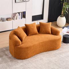 LY-025S Curved Loveseat Orange Full Compression Sponge Sofa, 30D Chenille No-Assembly Compact Sofa for Small Spaces & Apartments, 65'L, 300 lbs, 3 Pillows