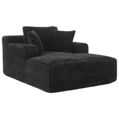 Modern Black Corduroy Chaise Lounge Sofa Bed with Removable Pillows, 48.8' Upholstered Sleeper Sofa