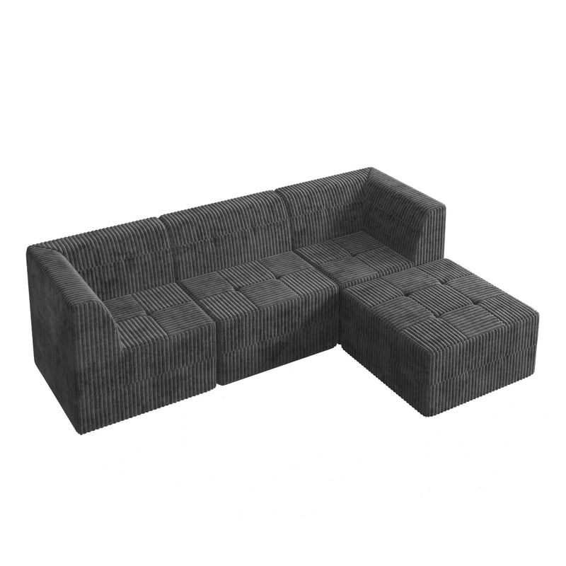 Modern Minimalist L Shape Modular Sectional Sofa, Sleeper Corduroy Couch, Comfy Space-Efficient Design, Grey