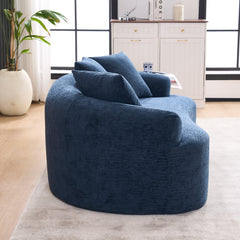 LY-025S Curved Loveseat Blue Full Compression Sponge Sofa, 30D Chenille No-Assembly Compact Sofa for Small Spaces & Apartments, 65'L, 300 lbs, 3 Pillows