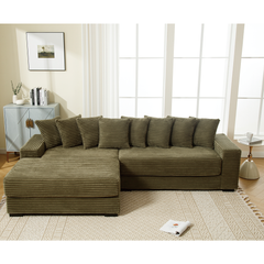 [NEW ARRIVED] [VIDEO PROVIDED] Oversized Two-Piece Couches, L Shaped Sofa, Corduroy, Left Chaise Daybed,with Armrests,Eight Throw Pillows,Corner Sofa,Easy To Assemble, Green