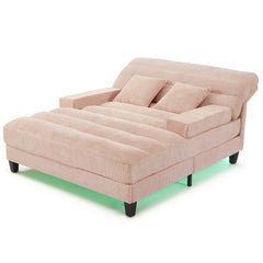 Modern Chaise Lounge Sofa 57.1' Sofa Bed with Adjustable Backrest and LED Light Strip, Pink Chenille Upholstered