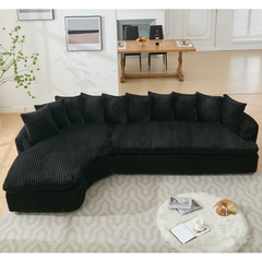 [NEW ARRIVED] [VIDEO PROVIDED]   127''  Large Sectional Sofa ,Elegant Curved Design ,High-Resilience Foam ,Ten Back Cushions,L-Shape Left Sofa,No Assembly  Required , (Black
-Soft Corduroy Fabric)